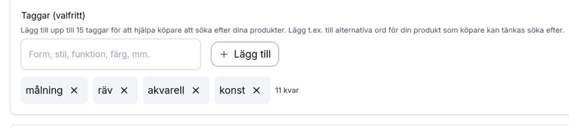 En produkt med några tillagda produkttaggar