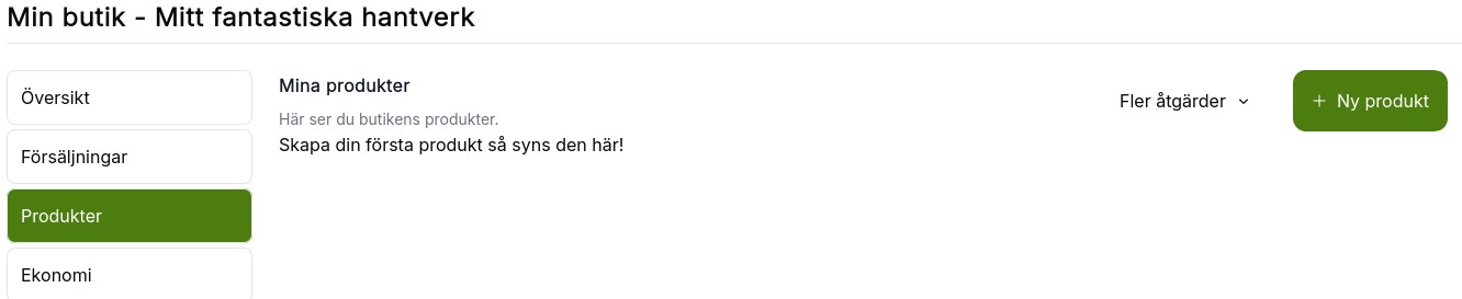 Administratörssidan för butikens produkter