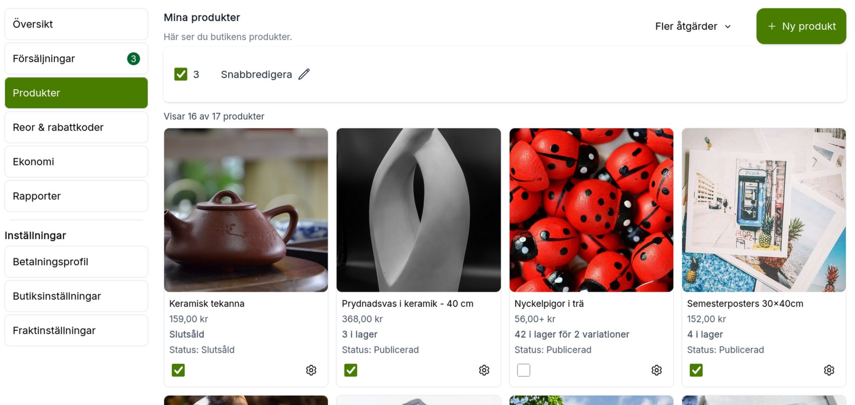 Flera produkter valda för redigering