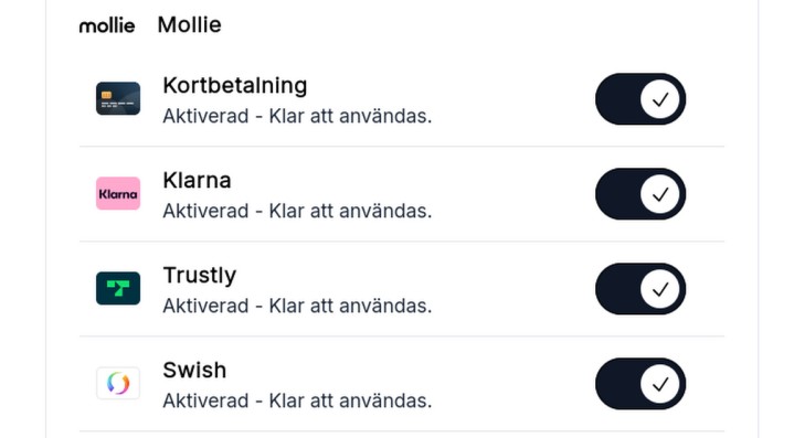 Betalalternativ som Mollie erbjuder