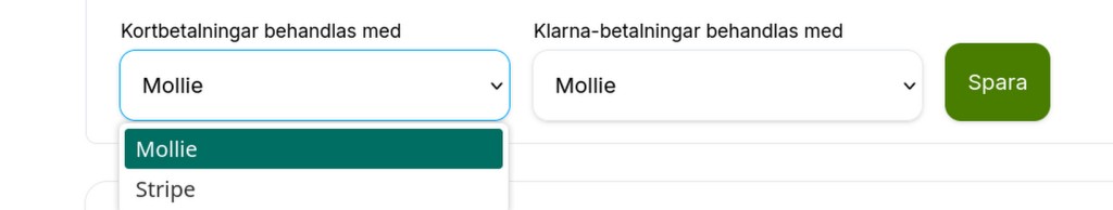 Alternativ över vilken betaltjänst som ska användas vid betalning med kort och Klarna