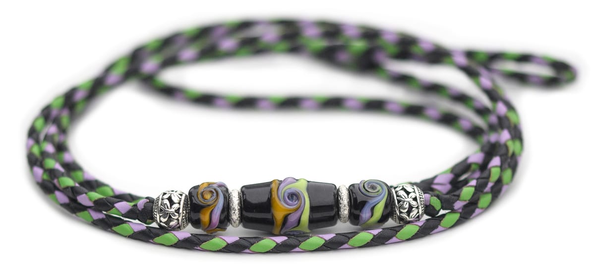 Utställningskoppel känguruläder i black, lavender & lime