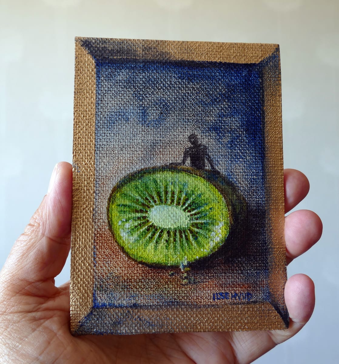 Mini oljemålning Kiwi.