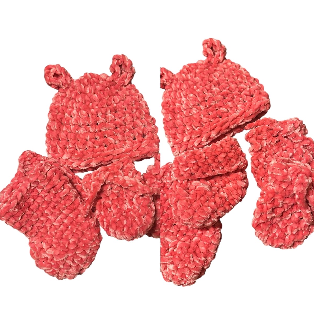 Mysigt babyset med björnöron – mössa, tossor och vantar
