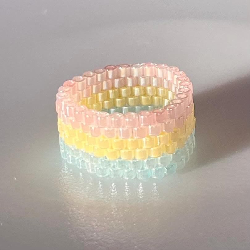 Pansexual pride beaded ring, handmade beaded jewelry