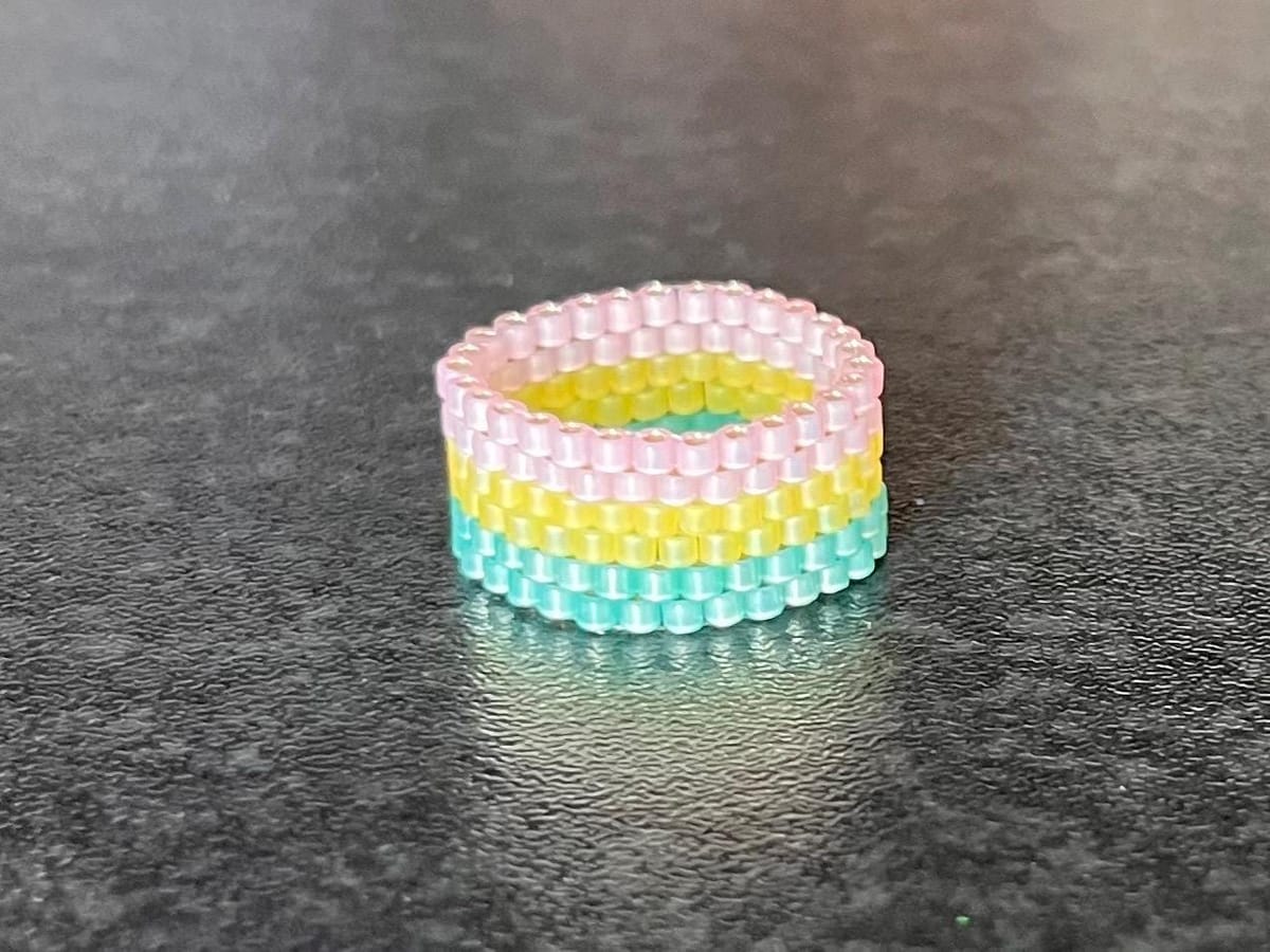 Pansexual pride beaded ring, handmade beaded jewelry