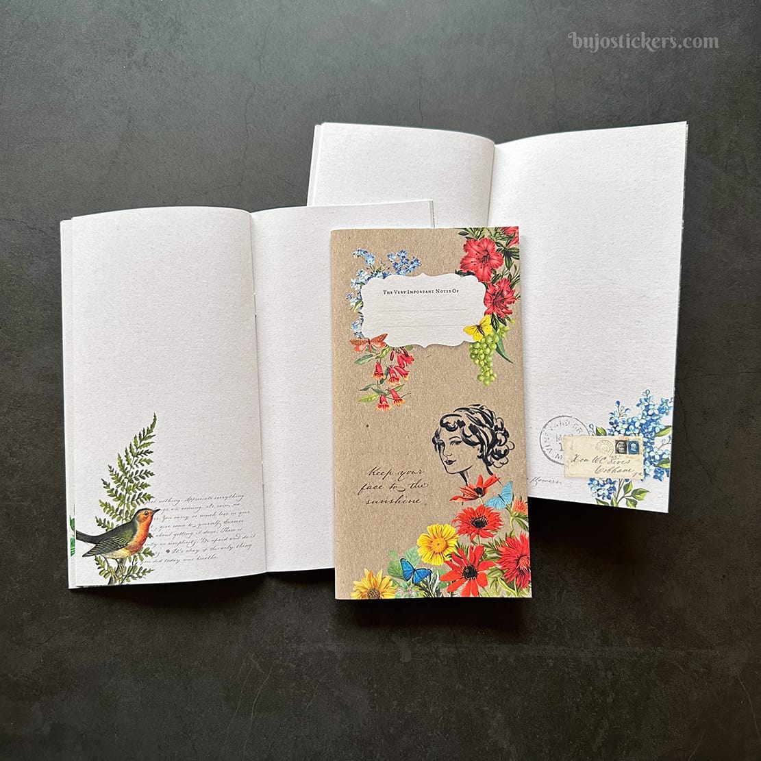 Skrivhäfte och stickers – Flora vintage Traveler's notebook regular