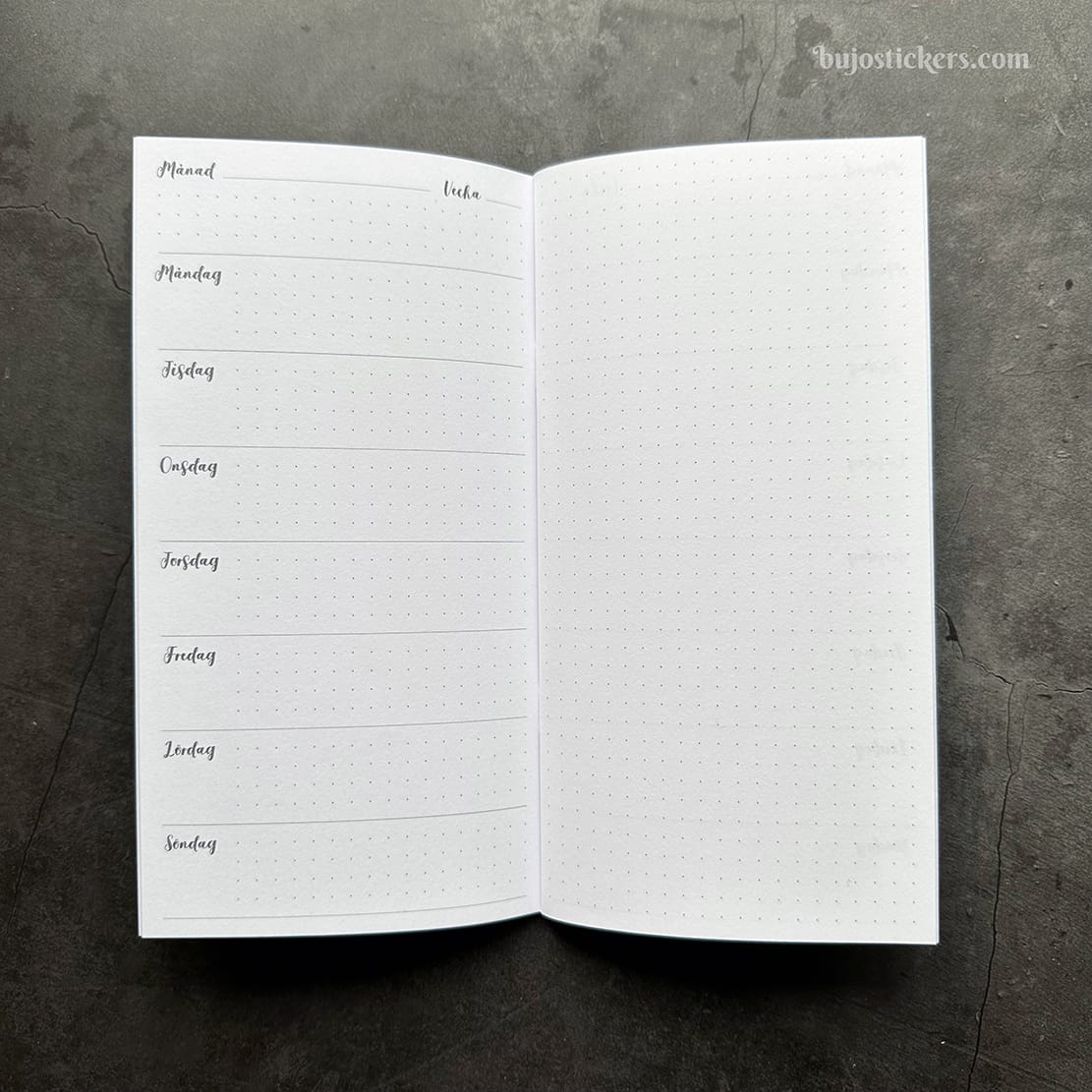 Odaterad veckokalender. Häftad Traveler's notebooks insert Regular/standard