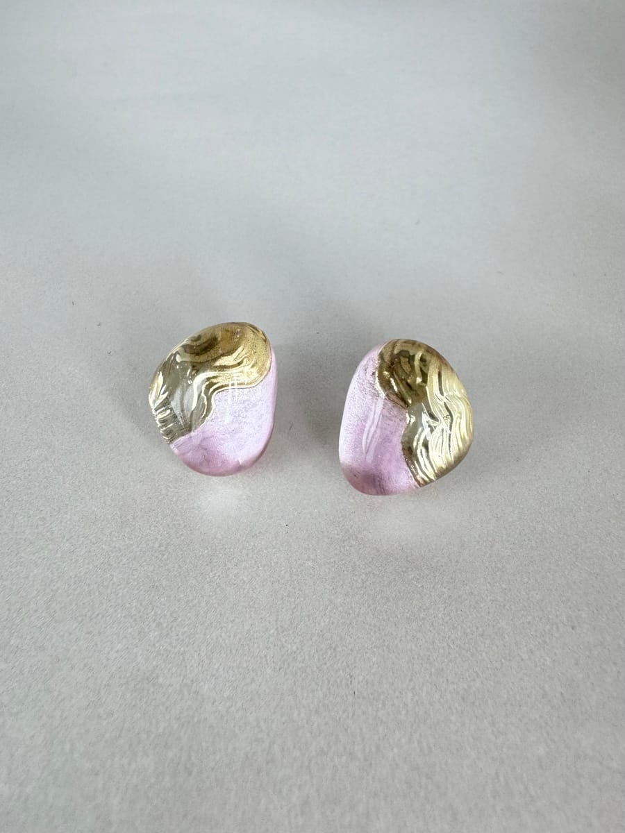 Pink and gold stud earrings with hypoallergenic steel posts
