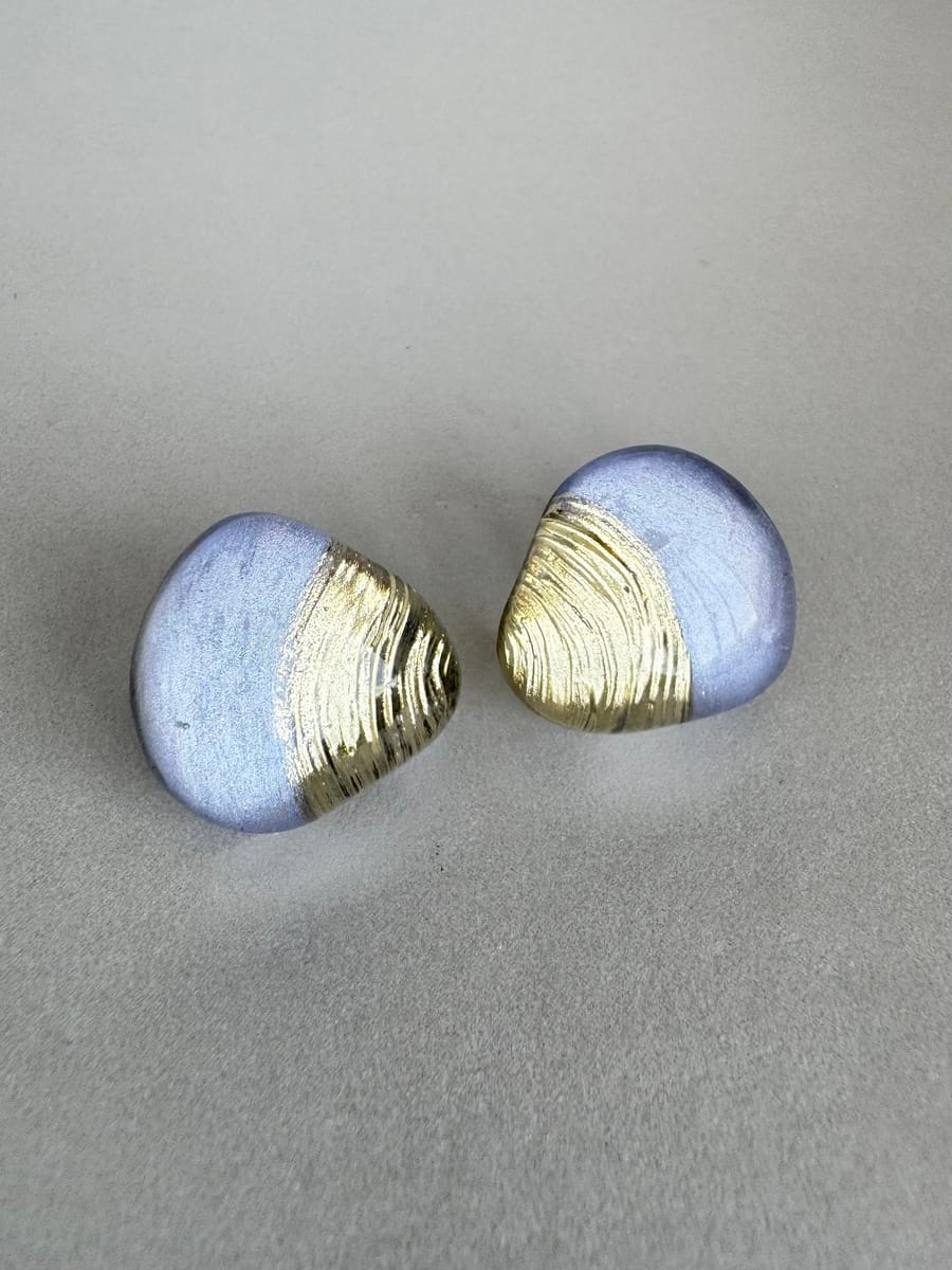 Light blue and gold stud earrings with hypoallergenic steel posts