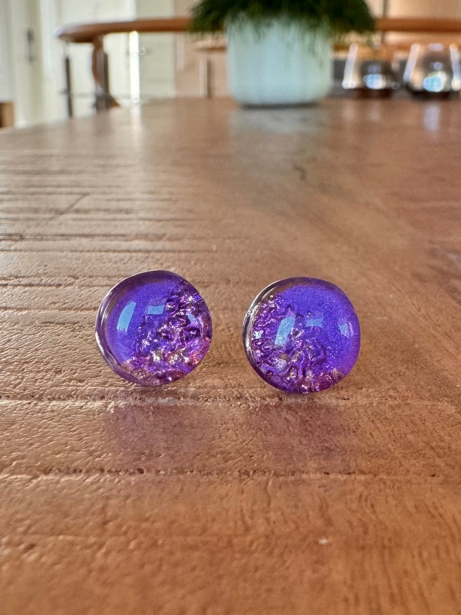 Violet purple stud earrings (11 mm) - stainless steel posts