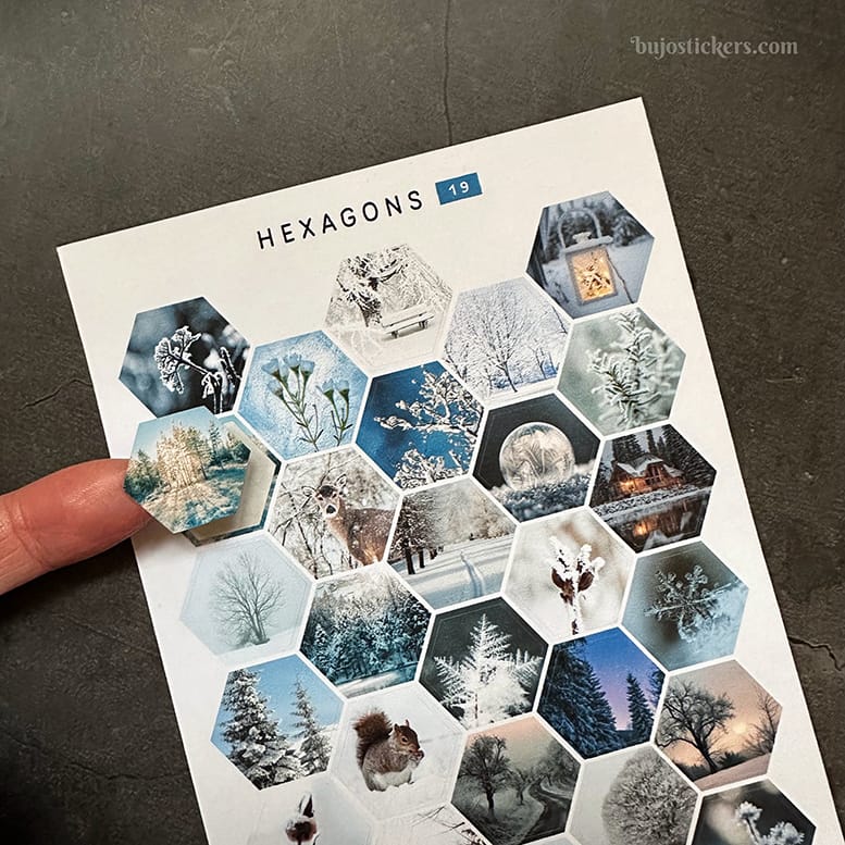 Stickers – Vinterbilder i hexagoner