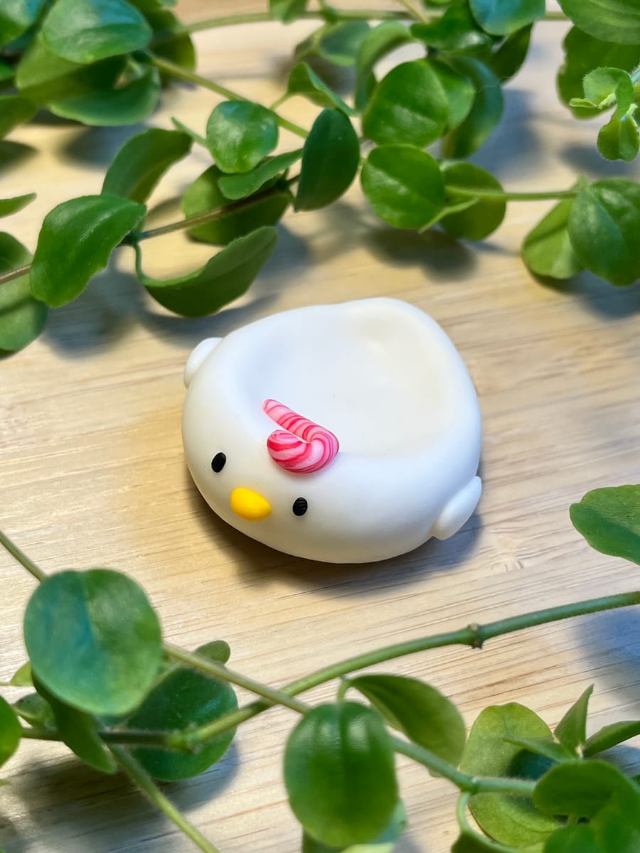 Handgjord oro-sten med polkakäpp – söt liten figur i polymerlera