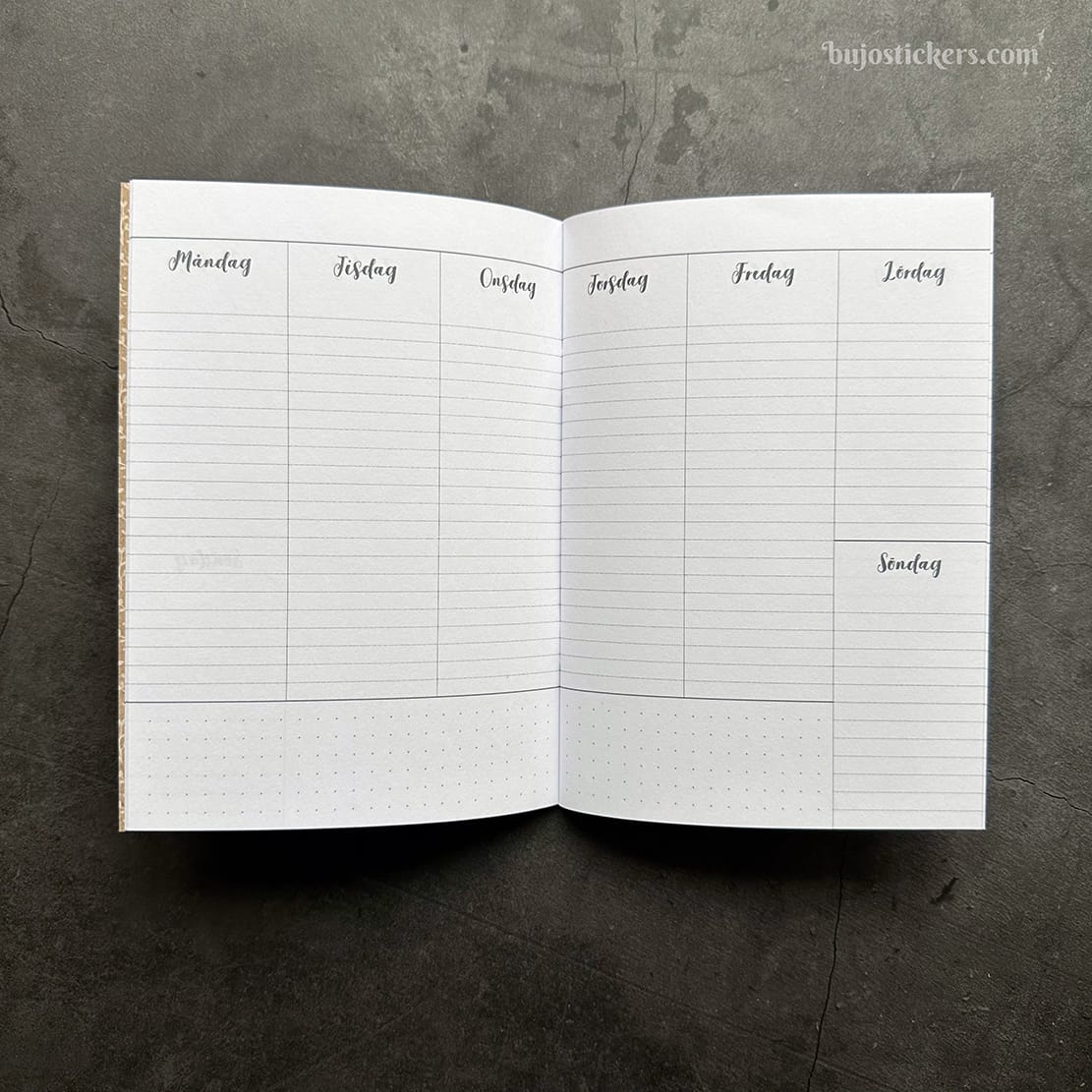 Odaterad veckokalender. Häftad Traveler's notebooks insert B6