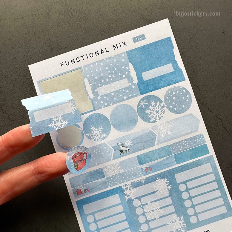 Stickers – Funktionell mix med tabbar, pilar, att göra-listor mm. Vinterdekor.