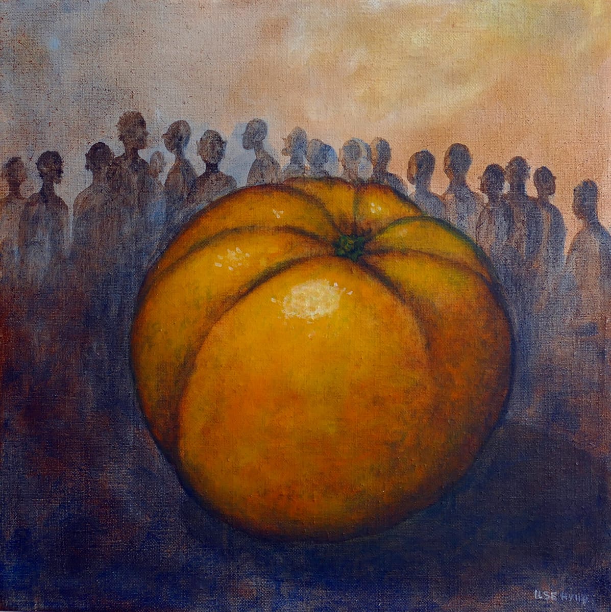 Oljemålning "Frukt" orange citrusfrukt, måleri på duk 30x30 cm