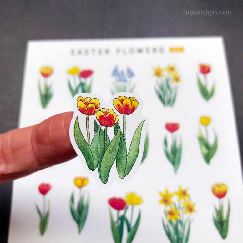 Stickers – Påskliljor, tulpaner och pärlhyacint