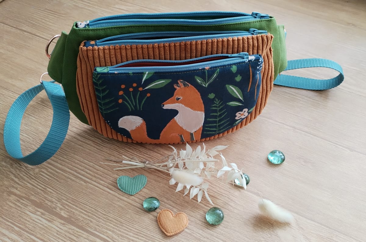 Väska HippBag/ShoulderBag Bältesväska/axelväska med rosa guld detaljer färgglada/grön/brun