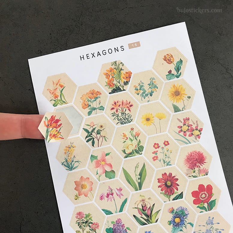 Stickers – Trädgårdsblommor i hexagoner