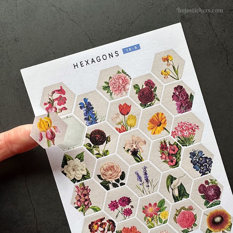 Stickers – Trädgårdsblommor i hexagoner