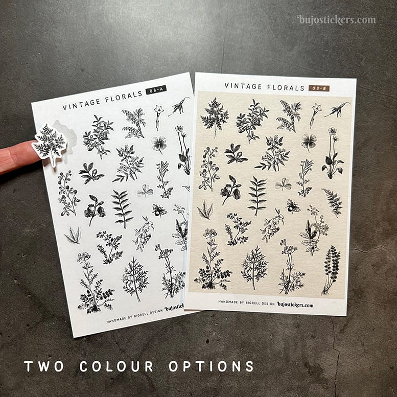 Stickers – Svartvita illustrationer av växter och plantor