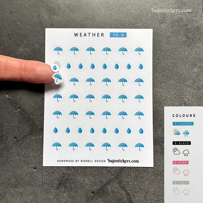 Stickers – Vädersymboler Paraply och Regndroppe – fyra färger