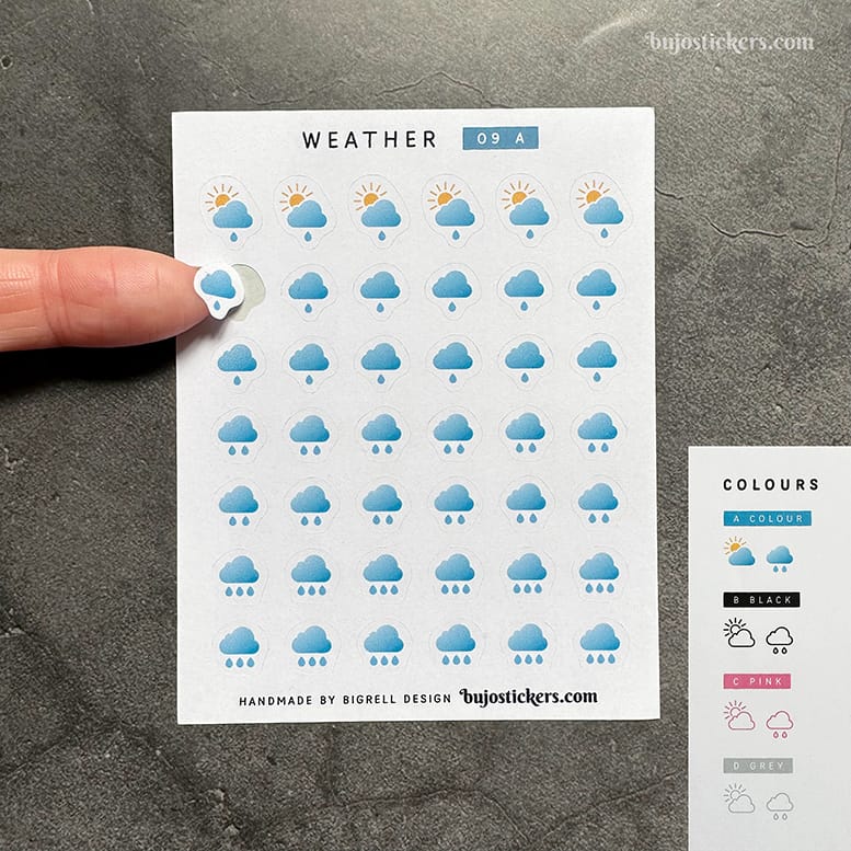 Stickers – Vädersymboler Regn – fyra färger