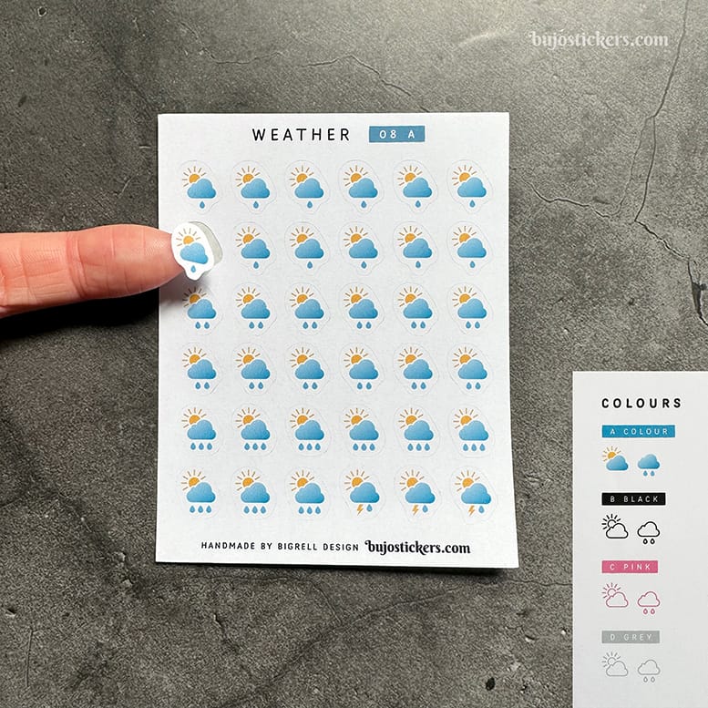 Stickers – Vädersymboler Sol och Regn – fyra färger