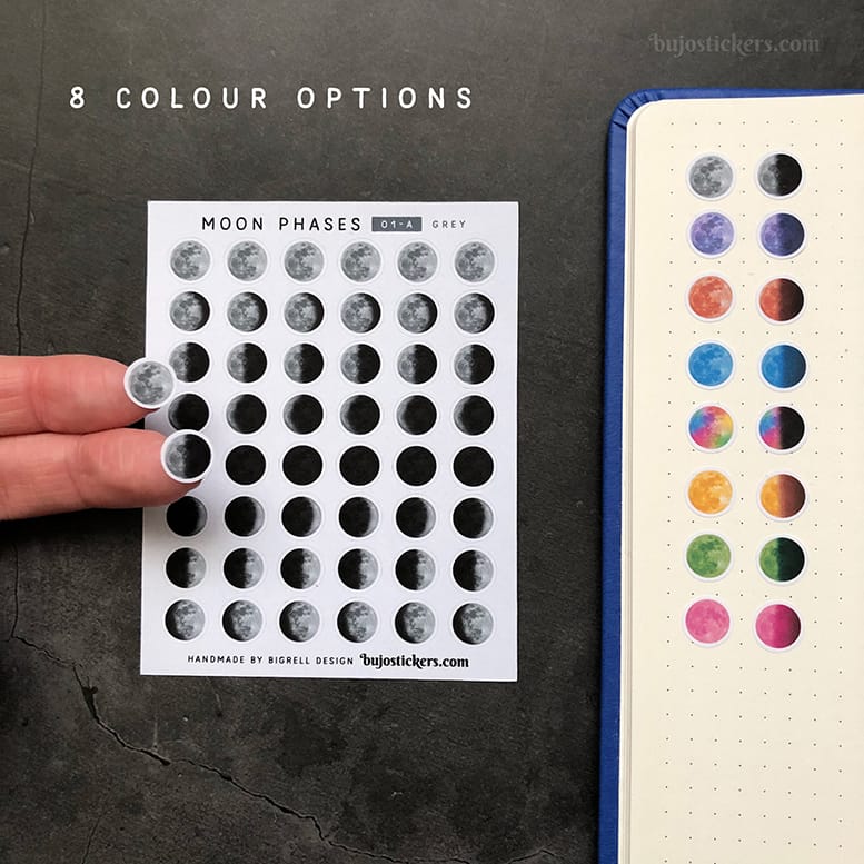 Stickers – Månfaser – 8 faser per måncykel – Välj färg!