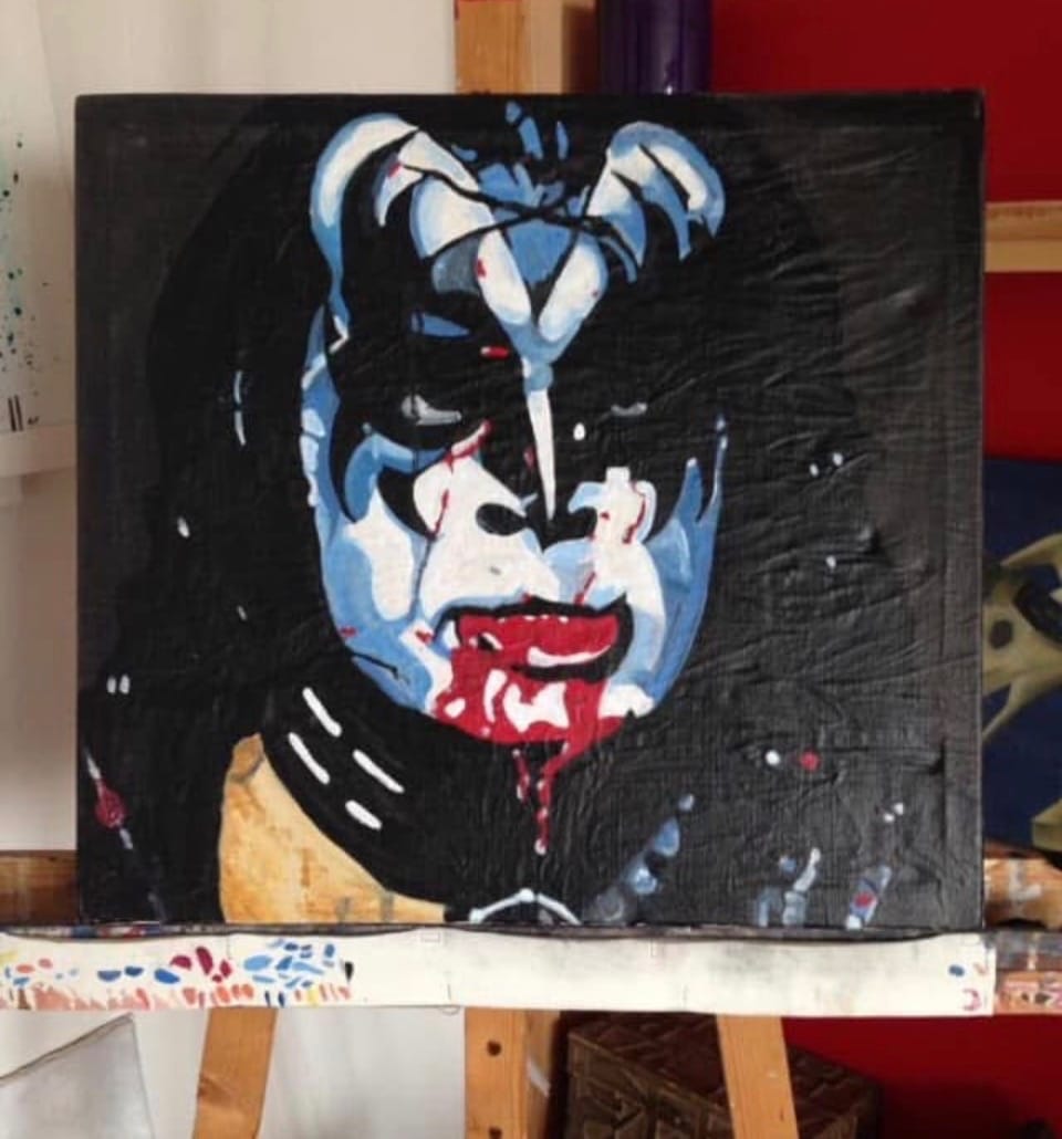 Gene Simmons - Kraftfull rockikon i olja | Handmålad tavla 55×55 cm