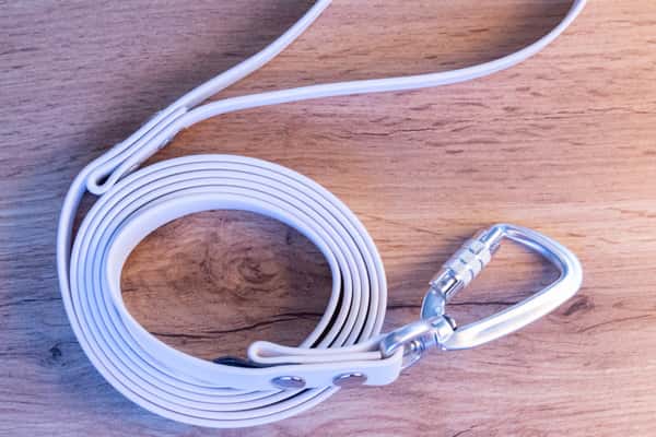 Vitt hundkoppel med Twist-Lock karbinhake, 20 mm