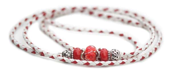 Utställningskoppel känguruläder i white & red