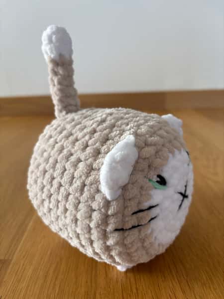 Ny virkad loafkatt med broderade ögon