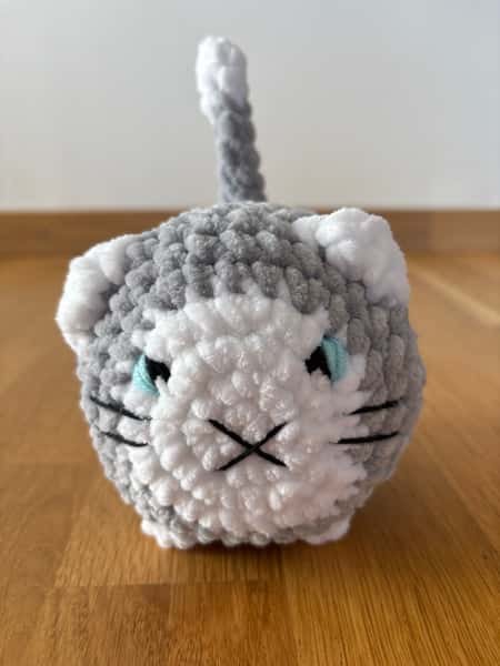 Ny virkad loafkatt med broderade ögon