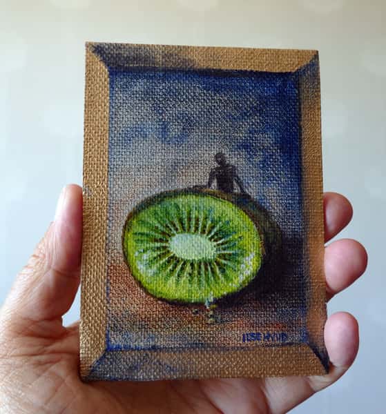 Mini oljemålning Kiwi.