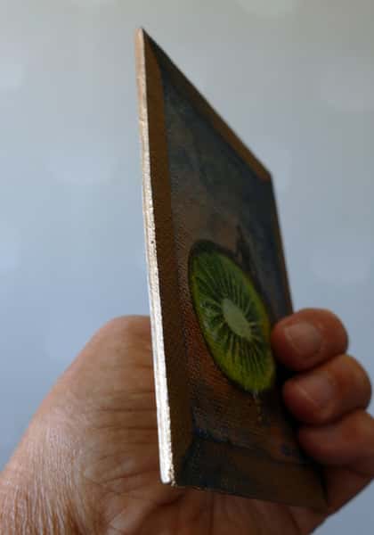 Mini oljemålning Kiwi.
