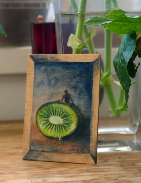 Mini oljemålning Kiwi.
