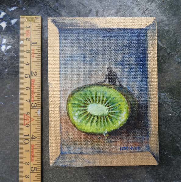 Mini oljemålning Kiwi.
