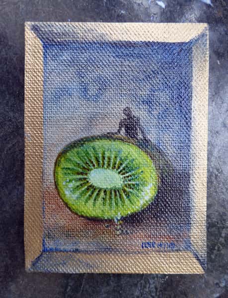 Mini oljemålning Kiwi.
