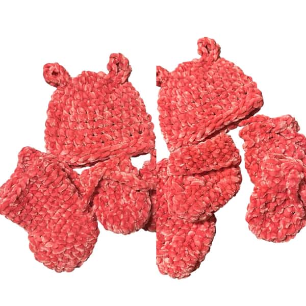 Mysigt babyset med björnöron – mössa, tossor och vantar