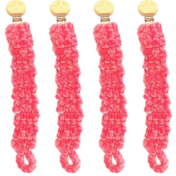 Handvirkad napphållare – Mjuk rosa velourgarn