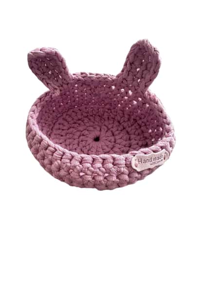 Handvirkad Korg med Kaninöron – Ljus rosa