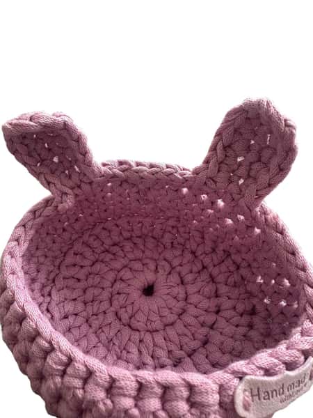 Handvirkad Korg med Kaninöron – Ljus rosa