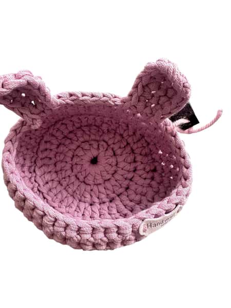 Handvirkad Korg med Kaninöron – Ljus rosa
