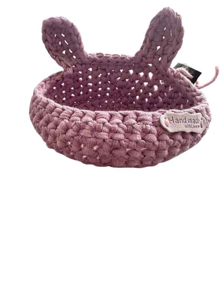 Handvirkad Korg med Kaninöron – Ljus rosa