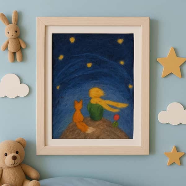 Little Prince Felted Art | Unique Wall Decor, Heartwarming Gift & Creative Kid’s Decoration, Felt Tapestry for Nursery
