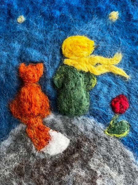 Little Prince Felted Art | Unique Wall Decor, Heartwarming Gift & Creative Kid’s Decoration, Felt Tapestry for Nursery