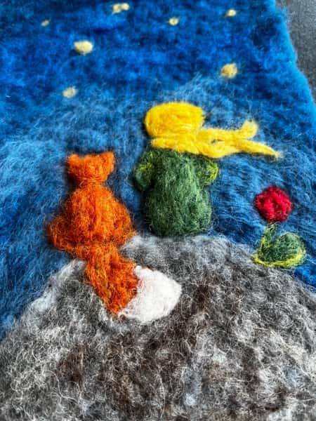 Little Prince Felted Art | Unique Wall Decor, Heartwarming Gift & Creative Kid’s Decoration, Felt Tapestry for Nursery