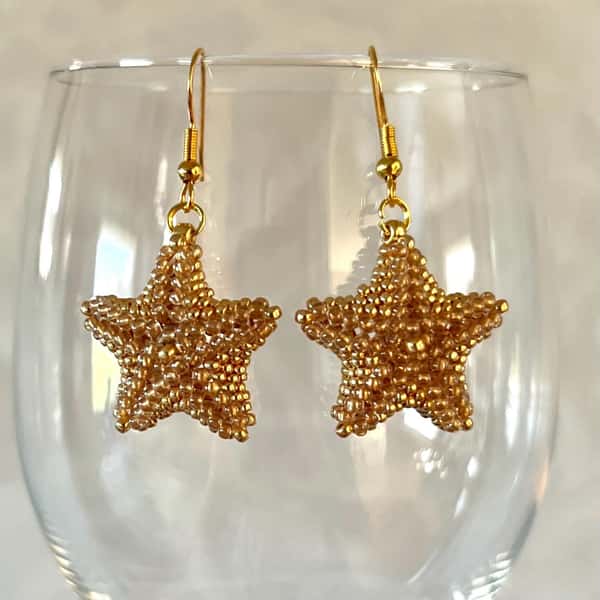 Beaded Starfish Earrings in Gold, Elegant Handmade Jewelry, Unique Gift for Mom or Friends