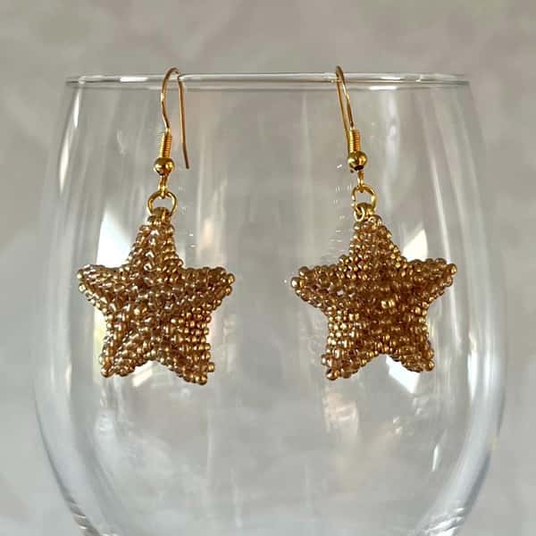 Beaded Starfish Earrings in Gold, Elegant Handmade Jewelry, Unique Gift for Mom or Friends